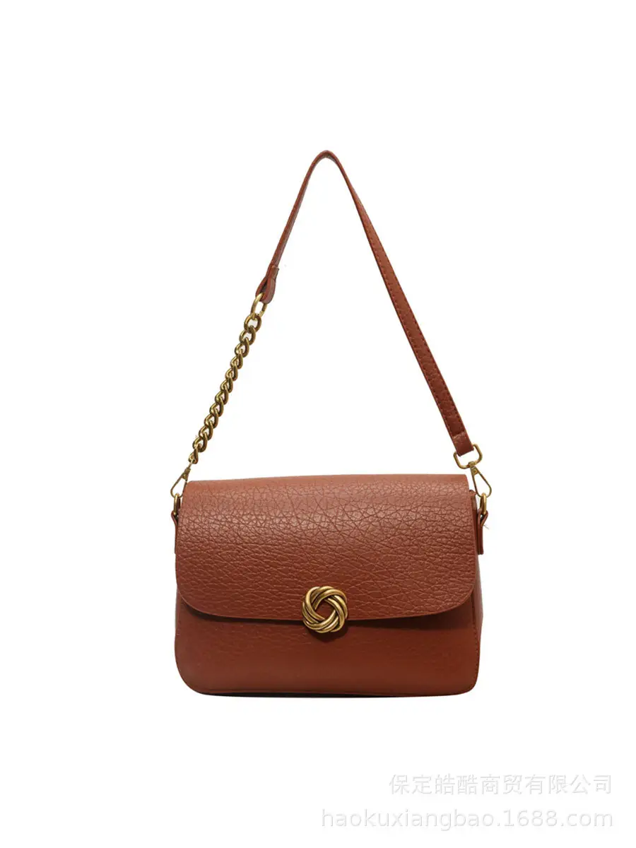 Women's Brown Leather Crossbody Bag with Chain Strap