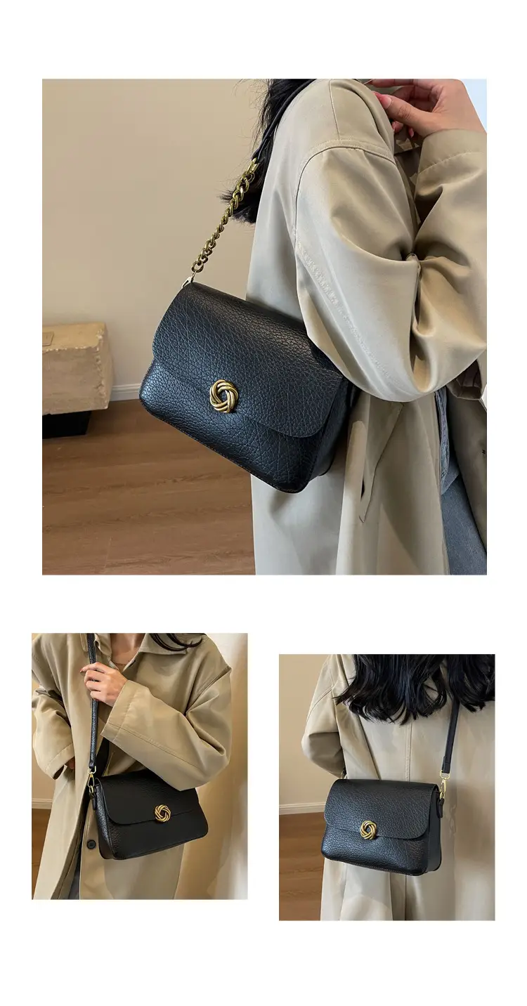 Women's Brown Leather Crossbody Bag with Chain Strap — feature 10