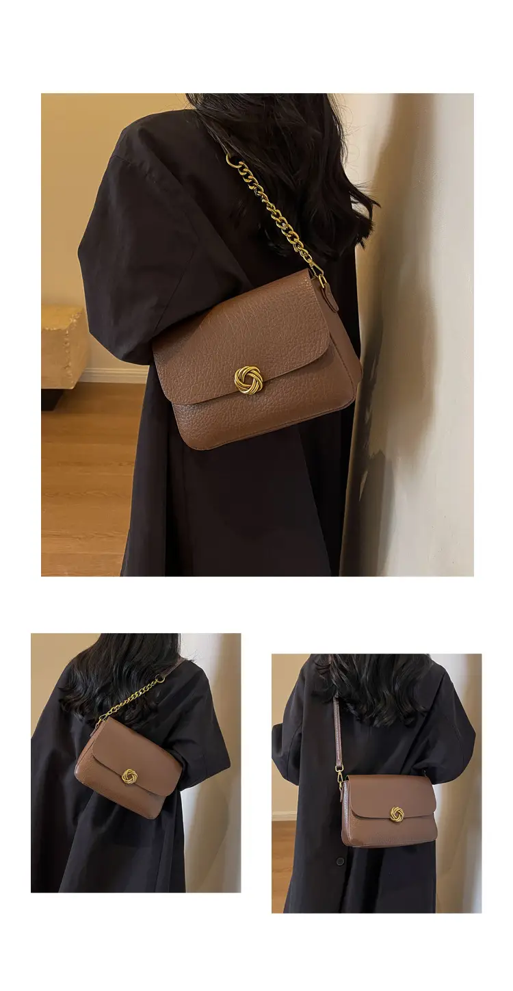 Women's Brown Leather Crossbody Bag with Chain Strap — feature 11