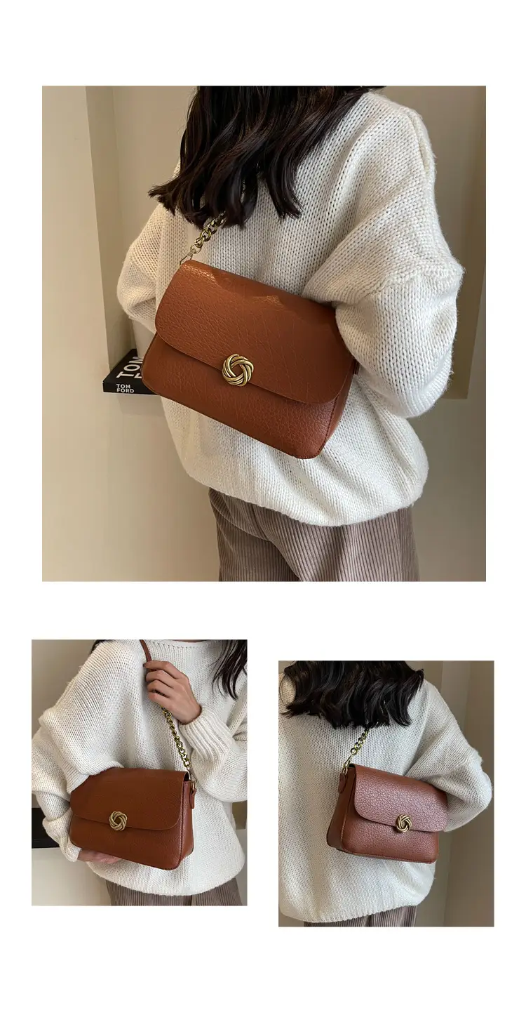 Women's Brown Leather Crossbody Bag with Chain Strap — feature 12