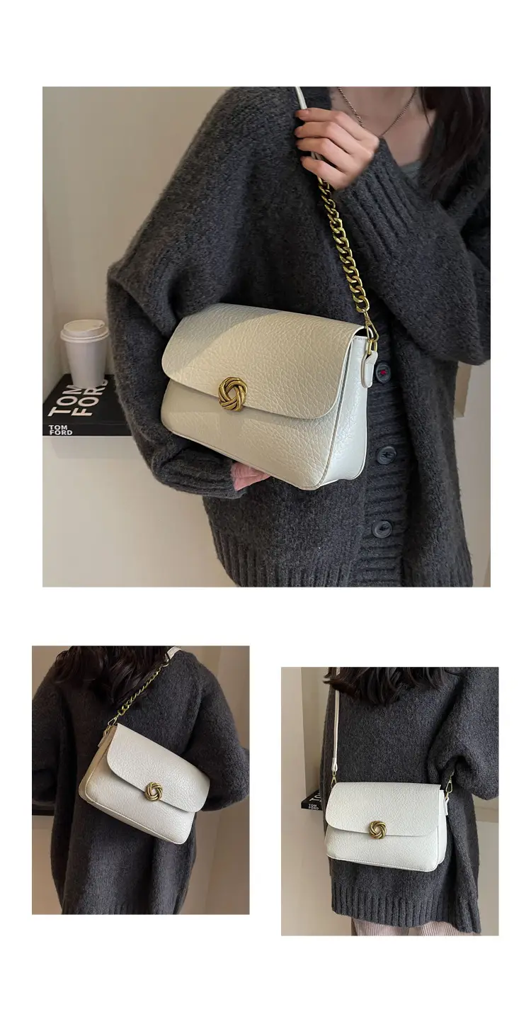 Women's Brown Leather Crossbody Bag with Chain Strap — feature 13