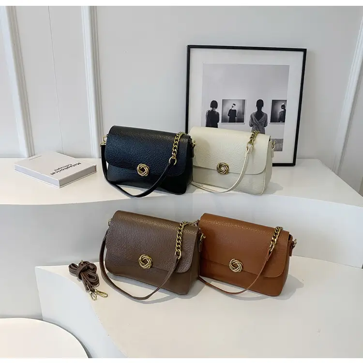 Women's Brown Leather Crossbody Bag with Chain Strap — feature 14