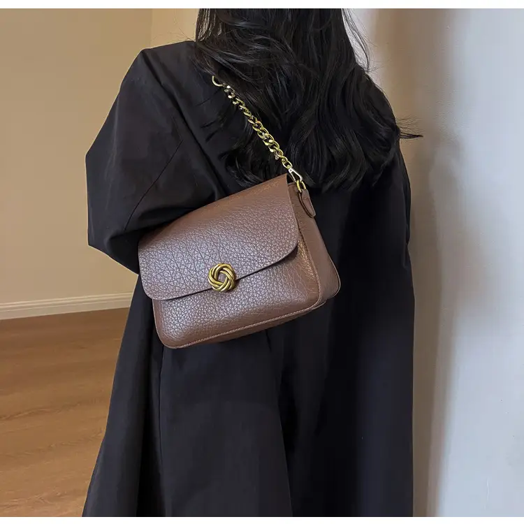 Women's Brown Leather Crossbody Bag with Chain Strap — feature 19
