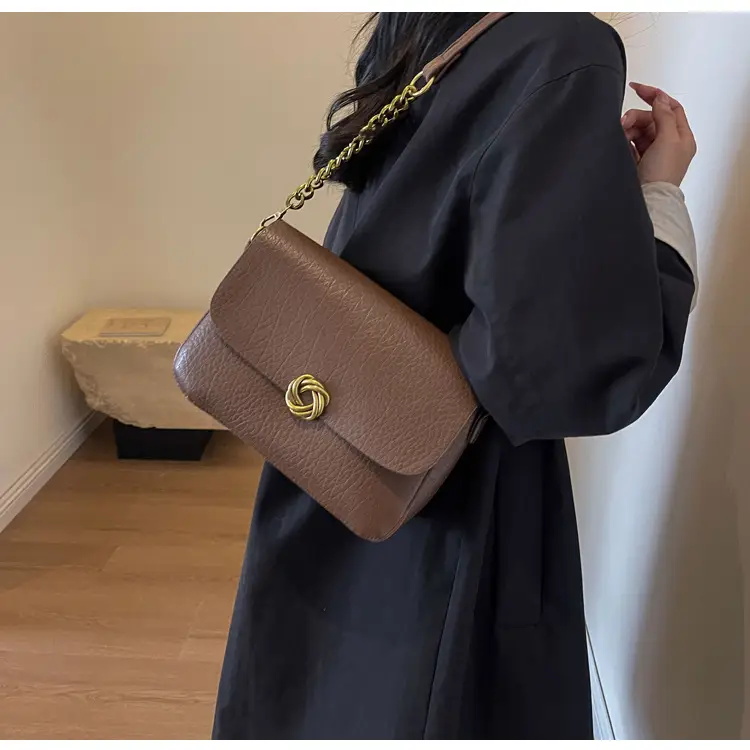 Women's Brown Leather Crossbody Bag with Chain Strap — feature 20