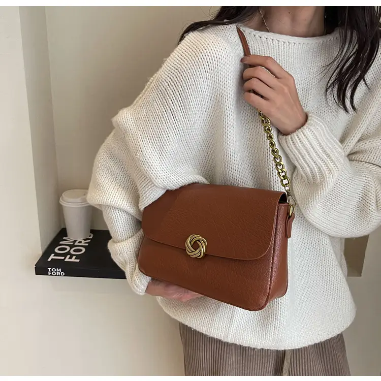 Women's Brown Leather Crossbody Bag with Chain Strap — feature 22