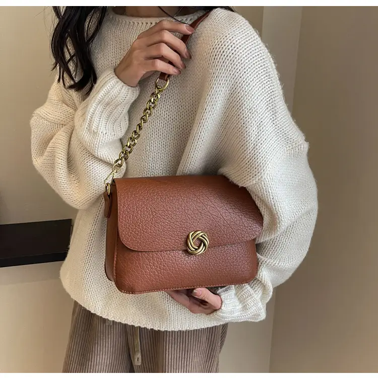 Women's Brown Leather Crossbody Bag with Chain Strap — feature 23