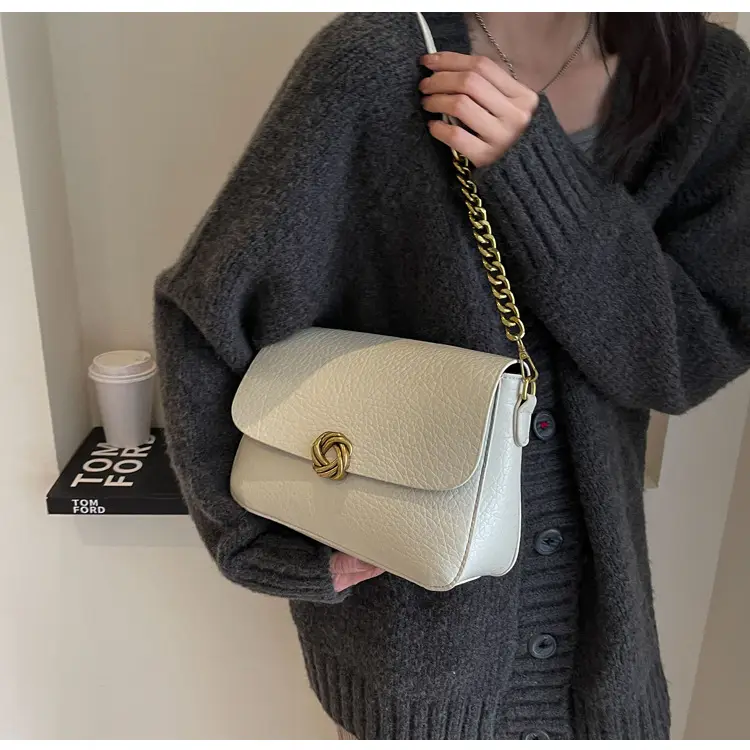 Women's Brown Leather Crossbody Bag with Chain Strap — feature 24