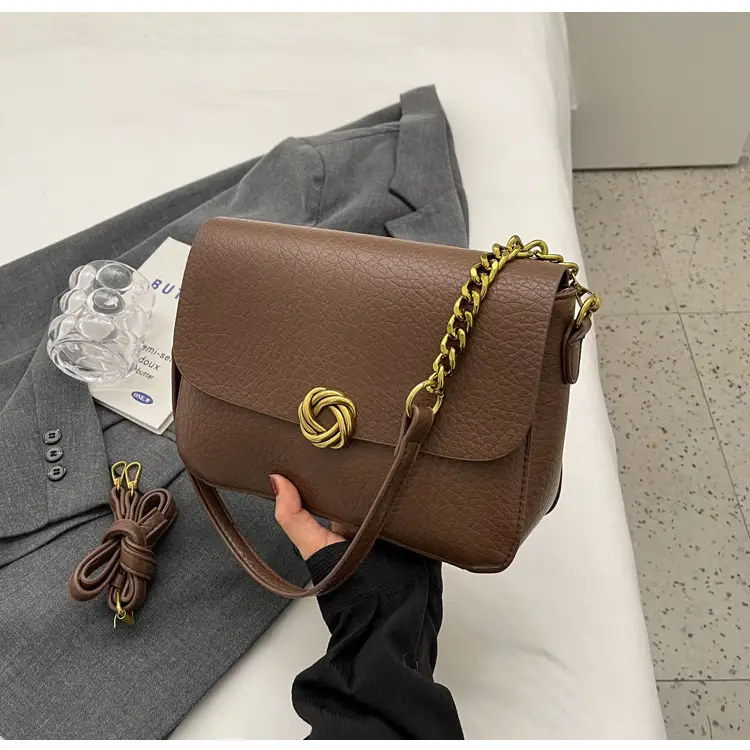 Women's Brown Leather Crossbody Bag with Chain Strap — feature 29