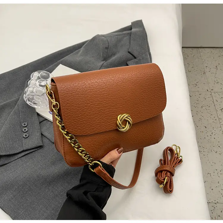 Women's Brown Leather Crossbody Bag with Chain Strap — feature 31