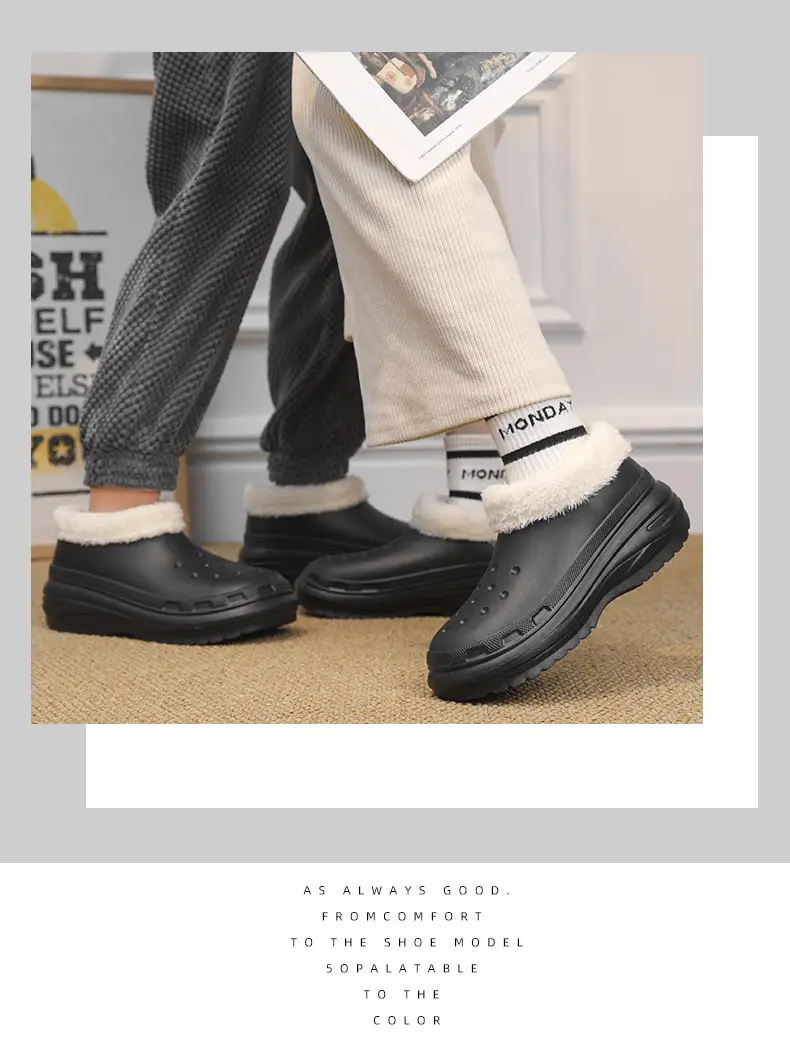 Cotton slippers men's winter fashion couple's bag heel fleece-lined thick warm waterproof cotton shoes snow boots — feature 1