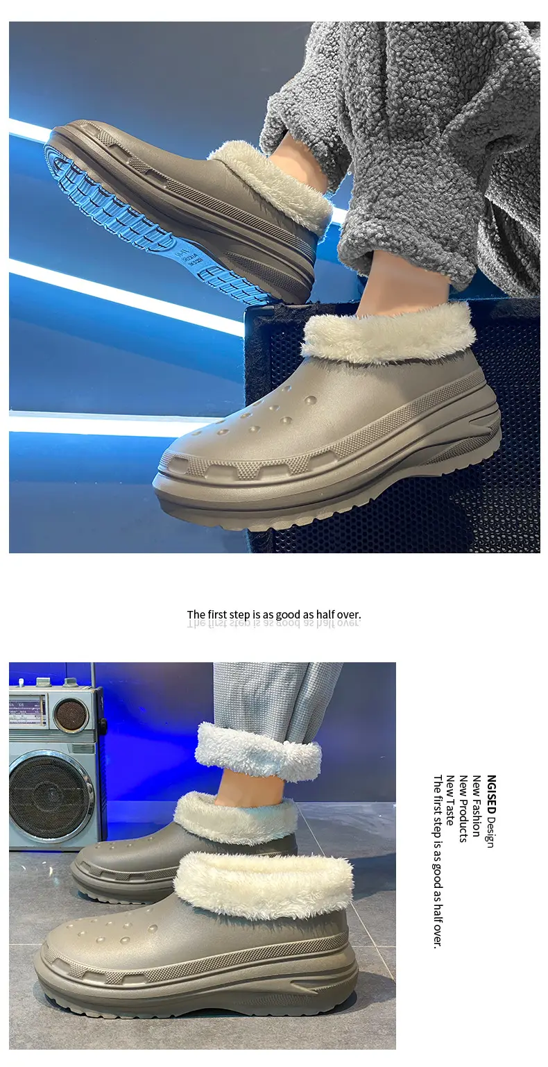 Cotton slippers men's winter fashion couple's bag heel fleece-lined thick warm waterproof cotton shoes snow boots — feature 12