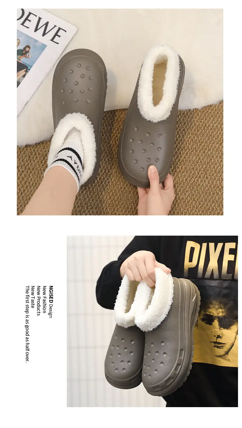Cotton slippers men's winter fashion couple's bag heel fleece-lined thick warm waterproof cotton shoes snow boots — feature 15