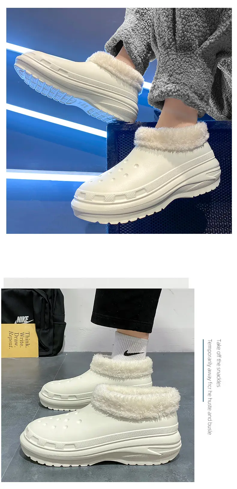 Cotton slippers men's winter fashion couple's bag heel fleece-lined thick warm waterproof cotton shoes snow boots — feature 3