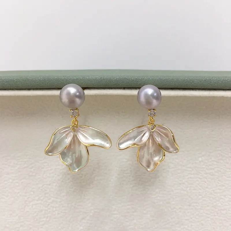 Women Pearl Leaf Earrings 18K Gold Filled S925 Sterling Silver - Image 5