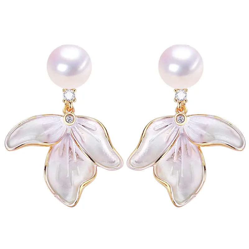 Women Pearl Leaf Earrings 18K Gold Filled S925 Sterling Silver - Image 7