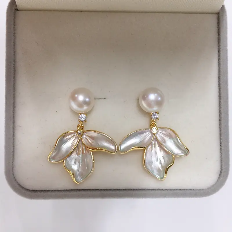 Women Pearl Leaf Earrings 18K Gold Filled S925 Sterling Silver — feature 5