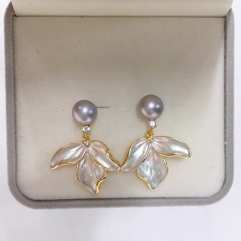 Women Pearl Leaf Earrings 18K Gold Filled S925 Sterling Silver — feature 6