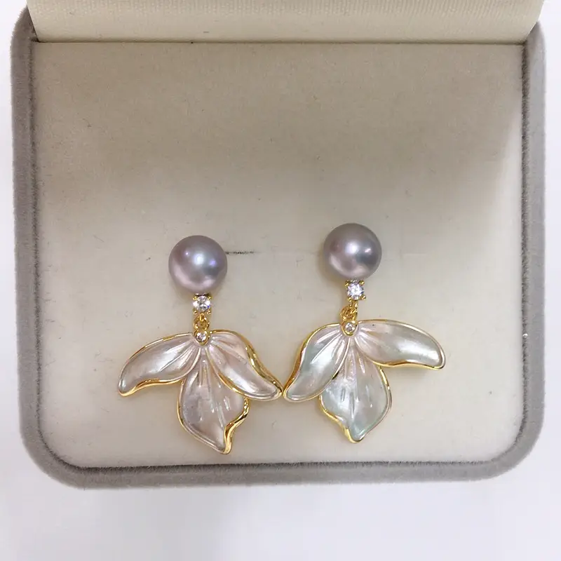 Women Pearl Leaf Earrings 18K Gold Filled S925 Sterling Silver - Image 2