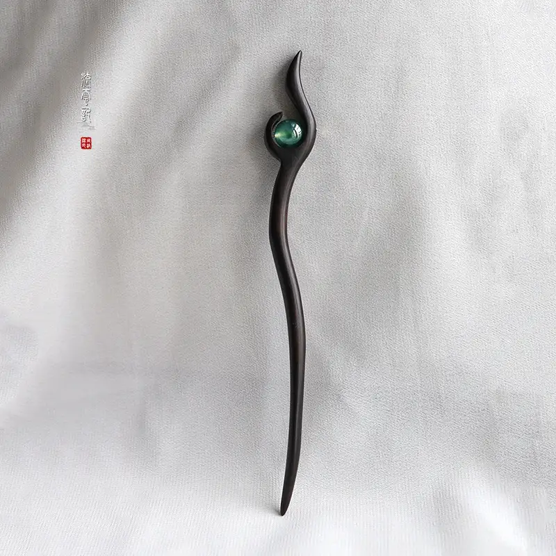New Chinoiserie Hairpin with Green Gemstone — feature 1