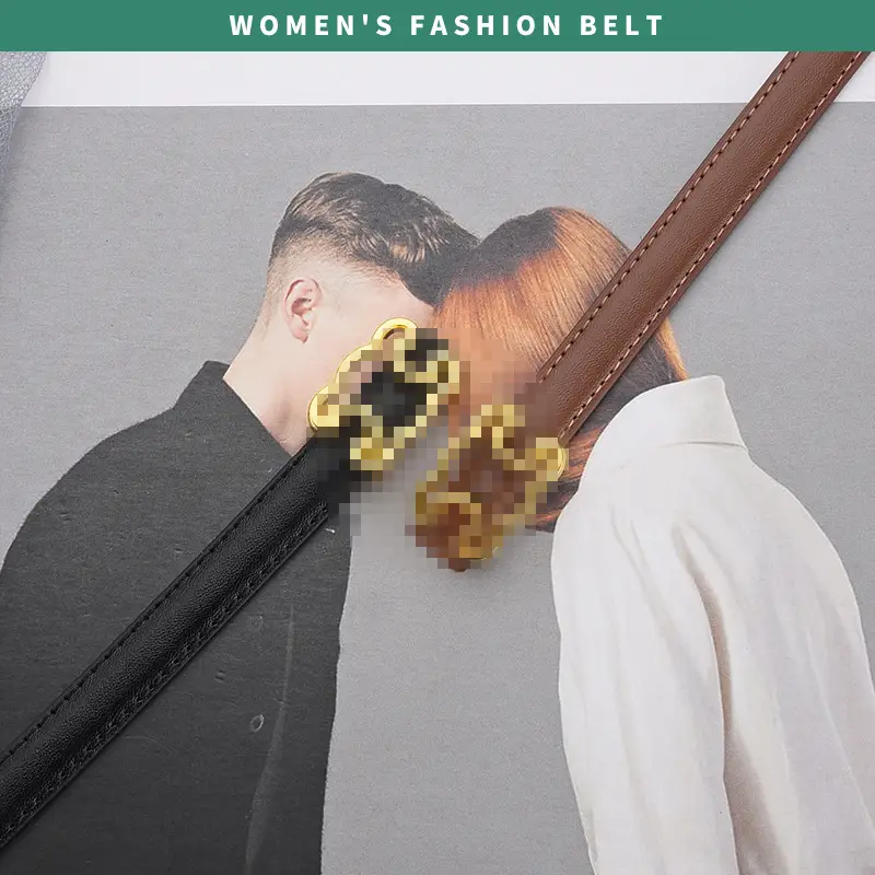 Women's Genuine Leather Belt with Gold Buckle - Image 9