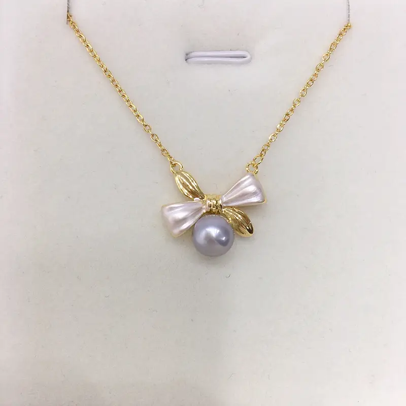 Pearl Bow Necklace with Gold Chain for Women - Image 2
