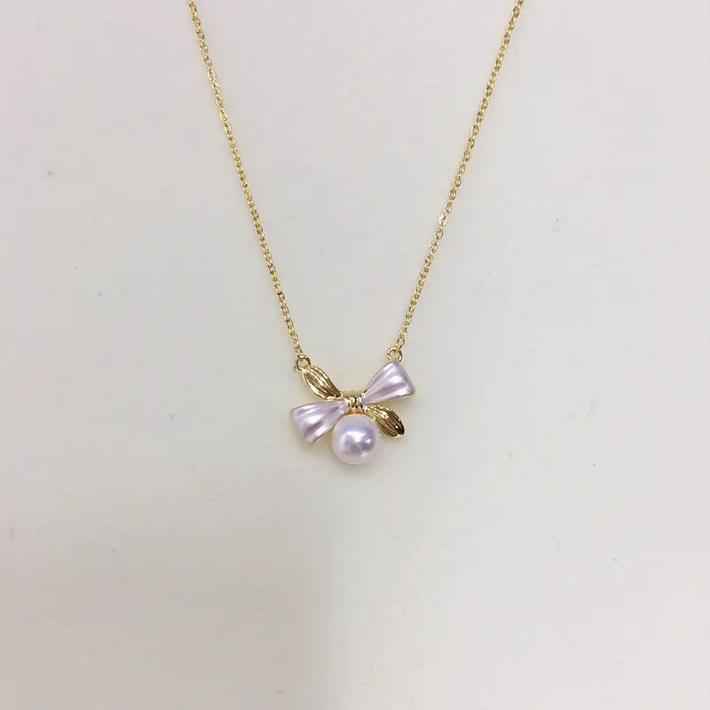 Pearl Bow Necklace with Gold Chain for Women — feature 3