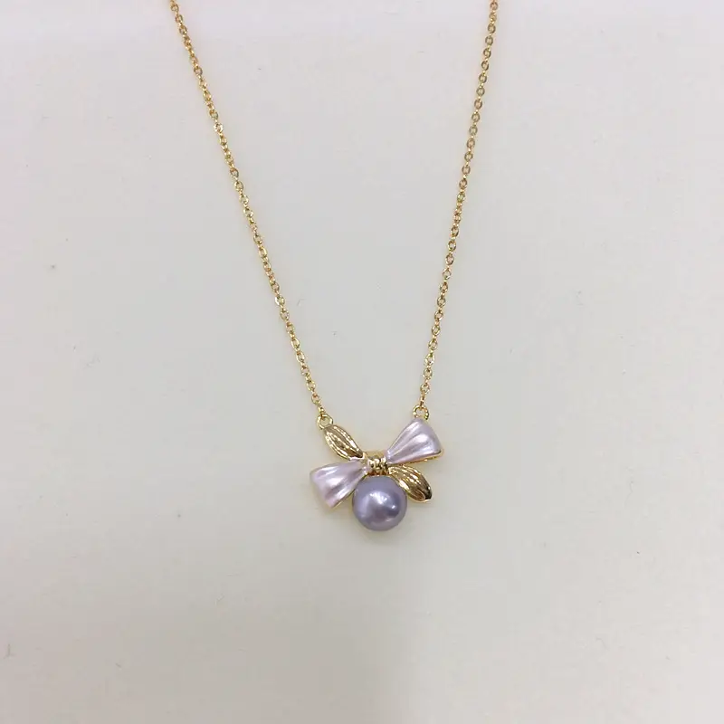 Pearl Bow Necklace with Gold Chain for Women — feature 4
