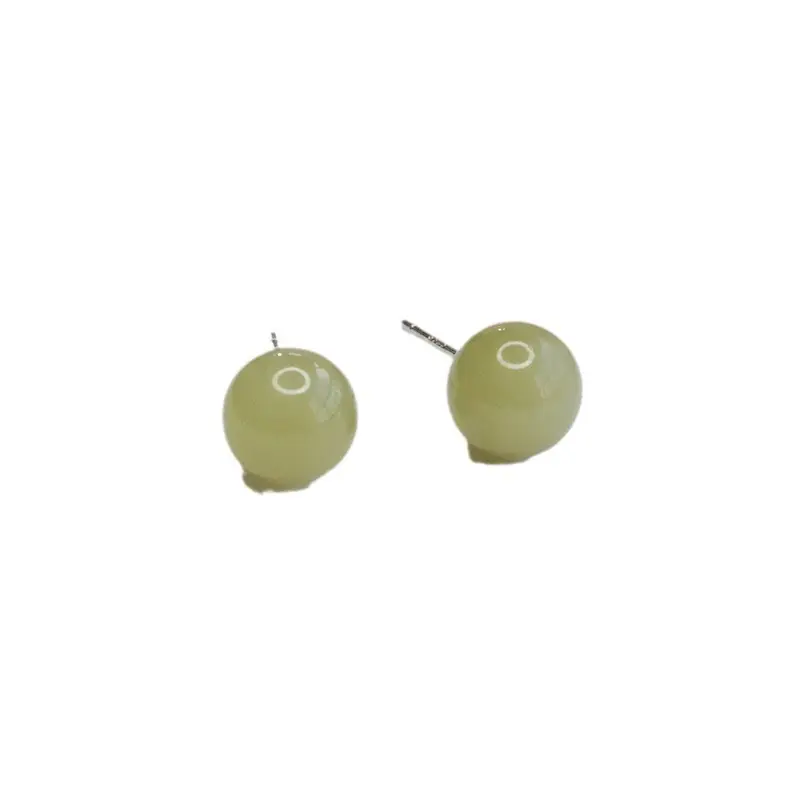 Guan Yu Silver Inlaid Hetian Jade Earrings Clear Water Round Beads - Image 8