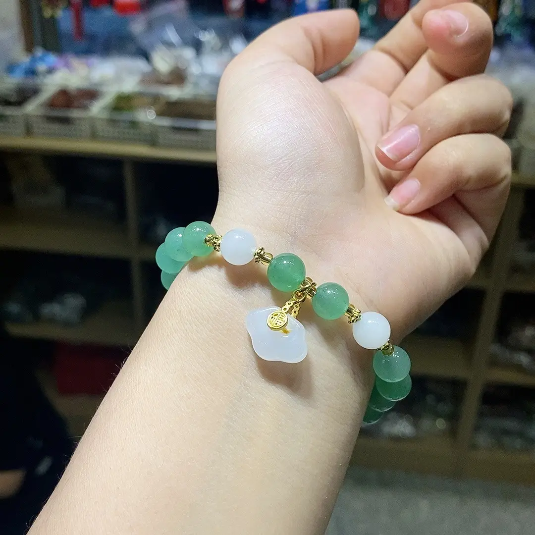 Dongling Jade Bracelet Green White Pearl Drop