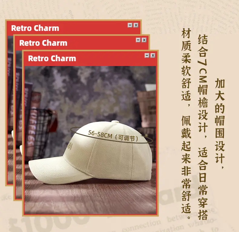 Korean Embroidered Caps for Men Women Black Red Beige — feature 9
