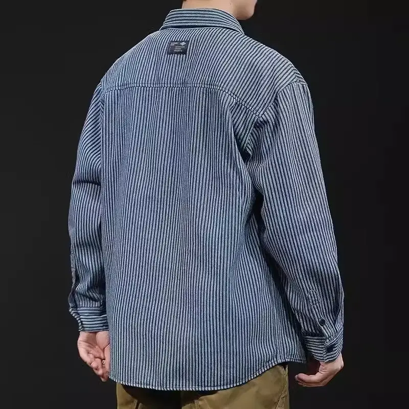 Men Blue Striped Long Sleeve Shirt Casual City Boy - Image 3