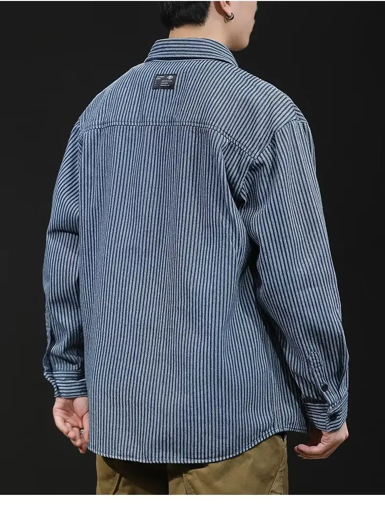 Men Blue Striped Long Sleeve Shirt Casual City Boy — feature 10