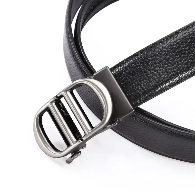 Men's Black Leather Belt with Silver Buckle Wholesale