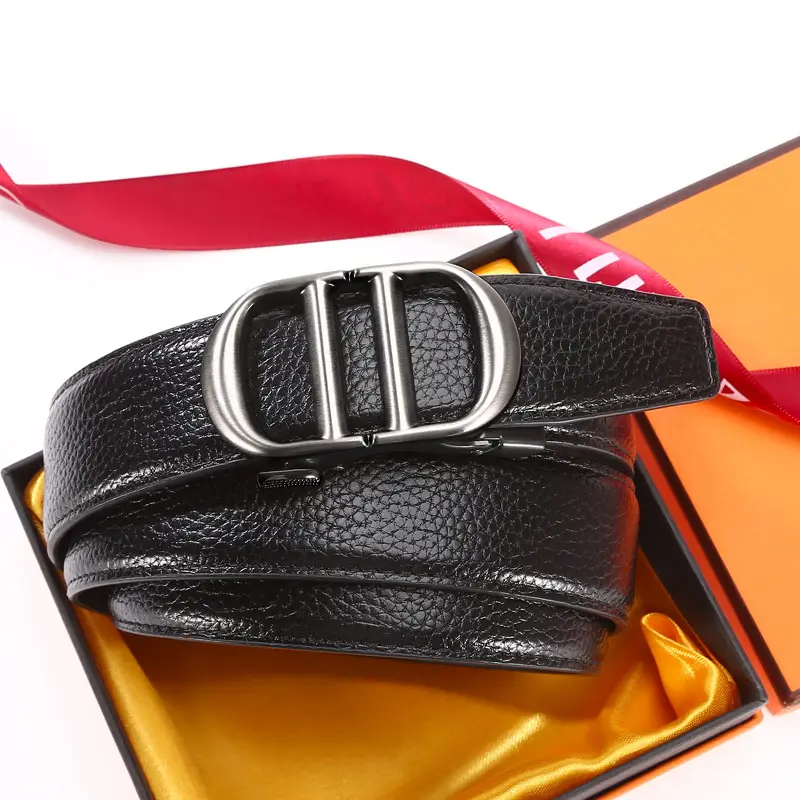 Men's Black Leather Belt with Silver Buckle Wholesale