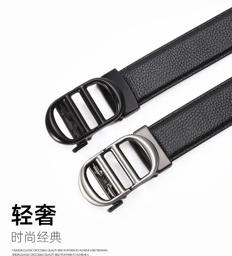 Men's Black Leather Belt with Silver Buckle Wholesale — feature 1