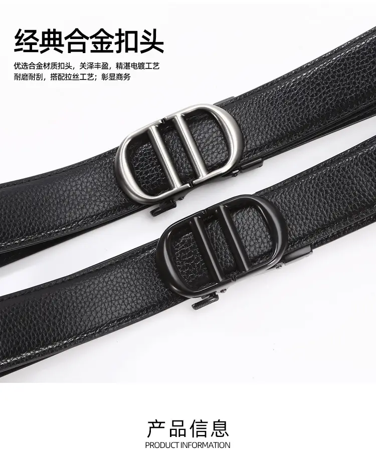 Men's Black Leather Belt with Silver Buckle Wholesale — feature 3