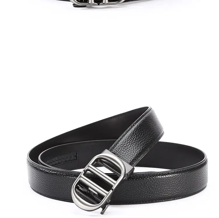 Men's Black Leather Belt with Silver Buckle Wholesale — feature 8