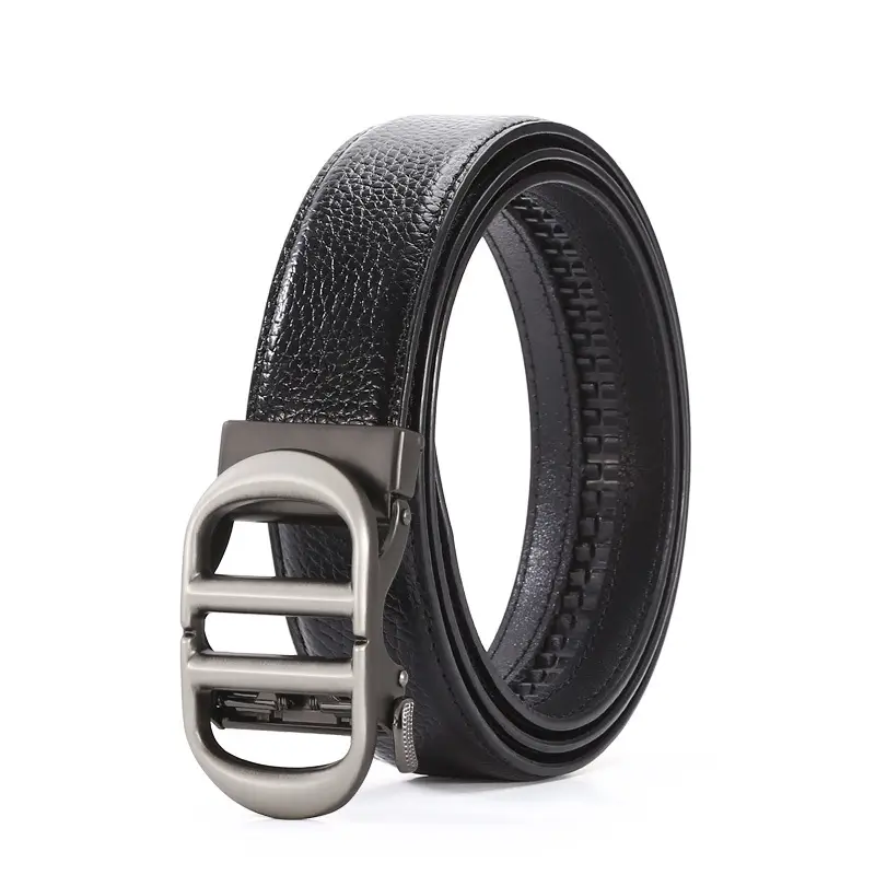 Men's Black Leather Belt with Silver Buckle Wholesale