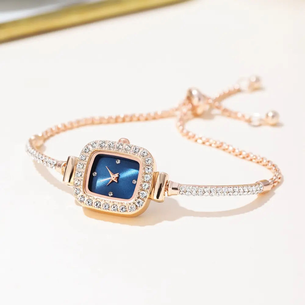 Gold Plated Square Dial Women's Bracelet Watch with Crystal Accents - Image 10