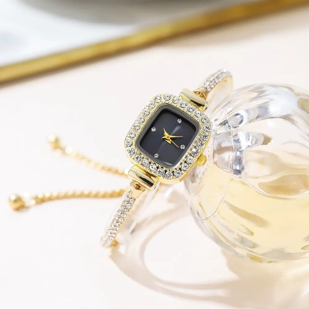Gold Plated Square Dial Women's Bracelet Watch with Crystal Accents - Image 11