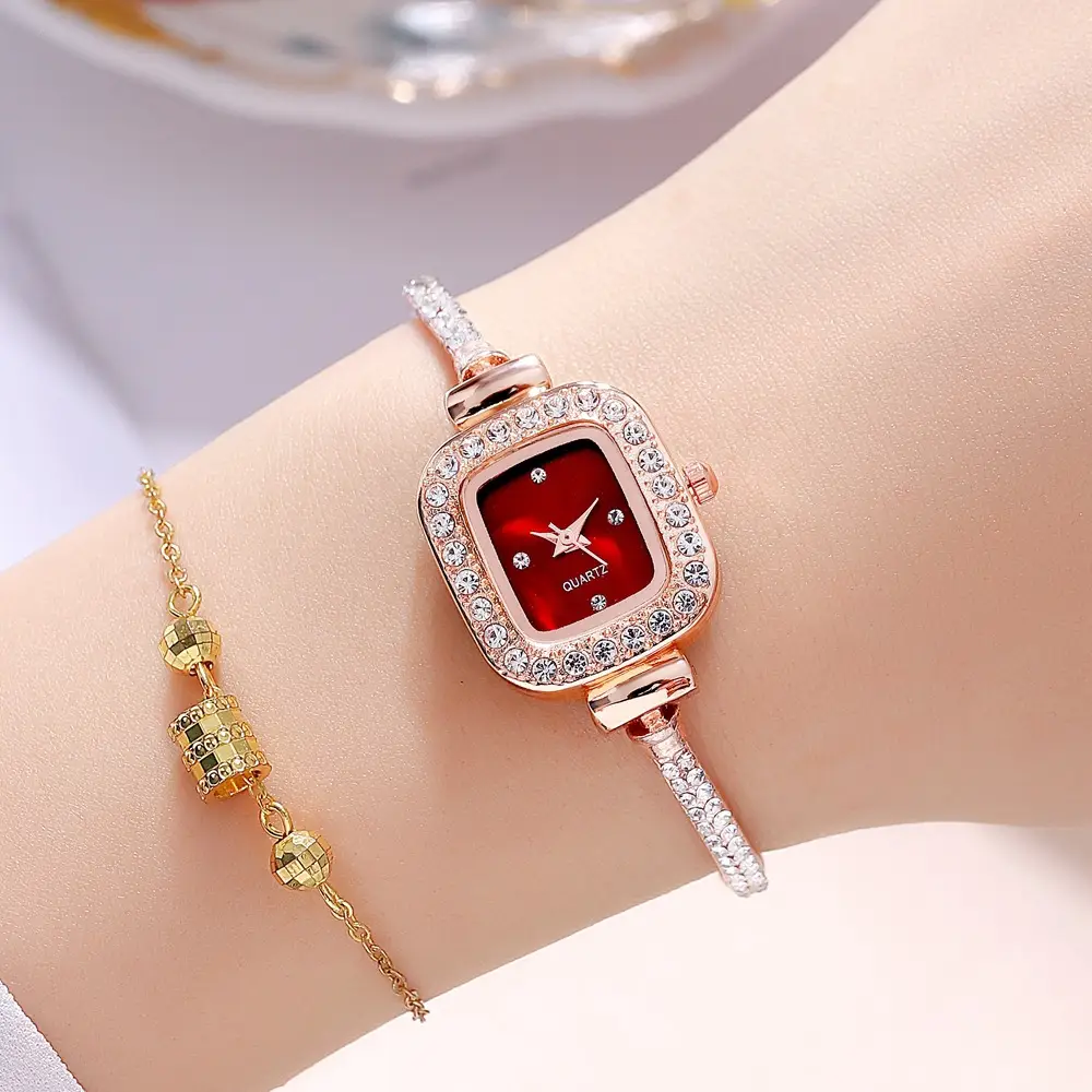 Gold Plated Square Dial Women's Bracelet Watch with Crystal Accents — feature 24