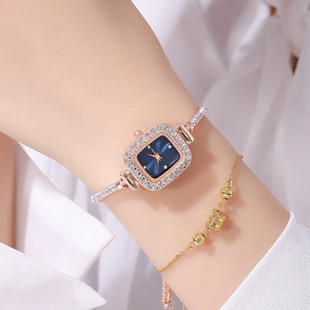 Gold Plated Square Dial Women's Bracelet Watch with Crystal Accents - Image 8