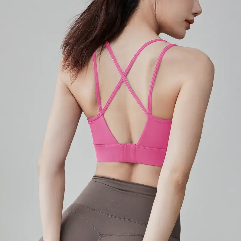 Pink Fixed Cup Back Push-Up Sports Bra for Women - Image 3