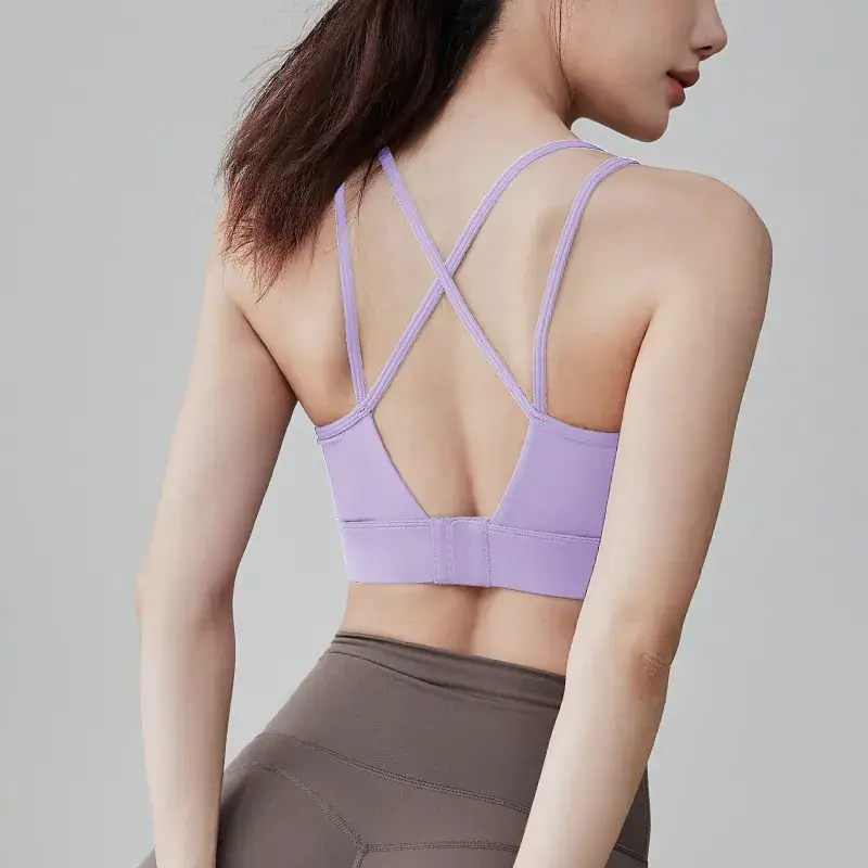 Pink Fixed Cup Back Push-Up Sports Bra for Women - Image 4