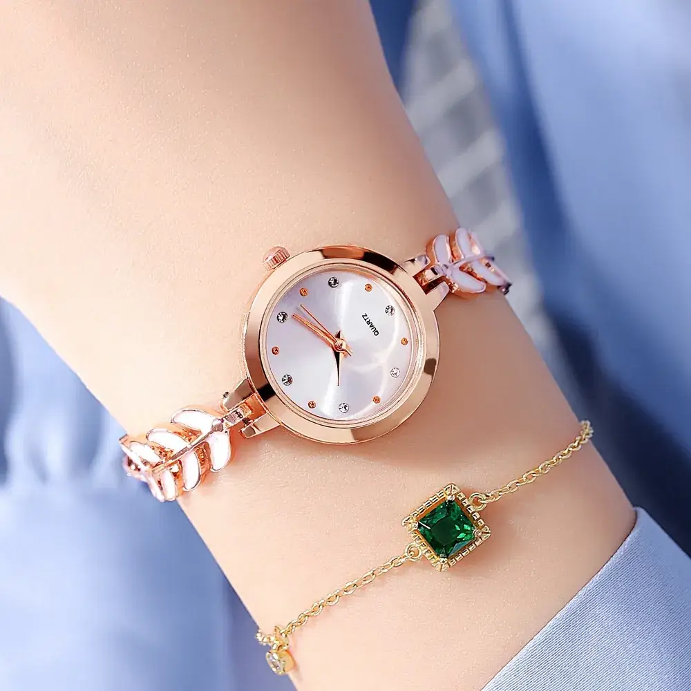Women's Blue Dial Bracelet Watch with Green Gemstone - Image 2