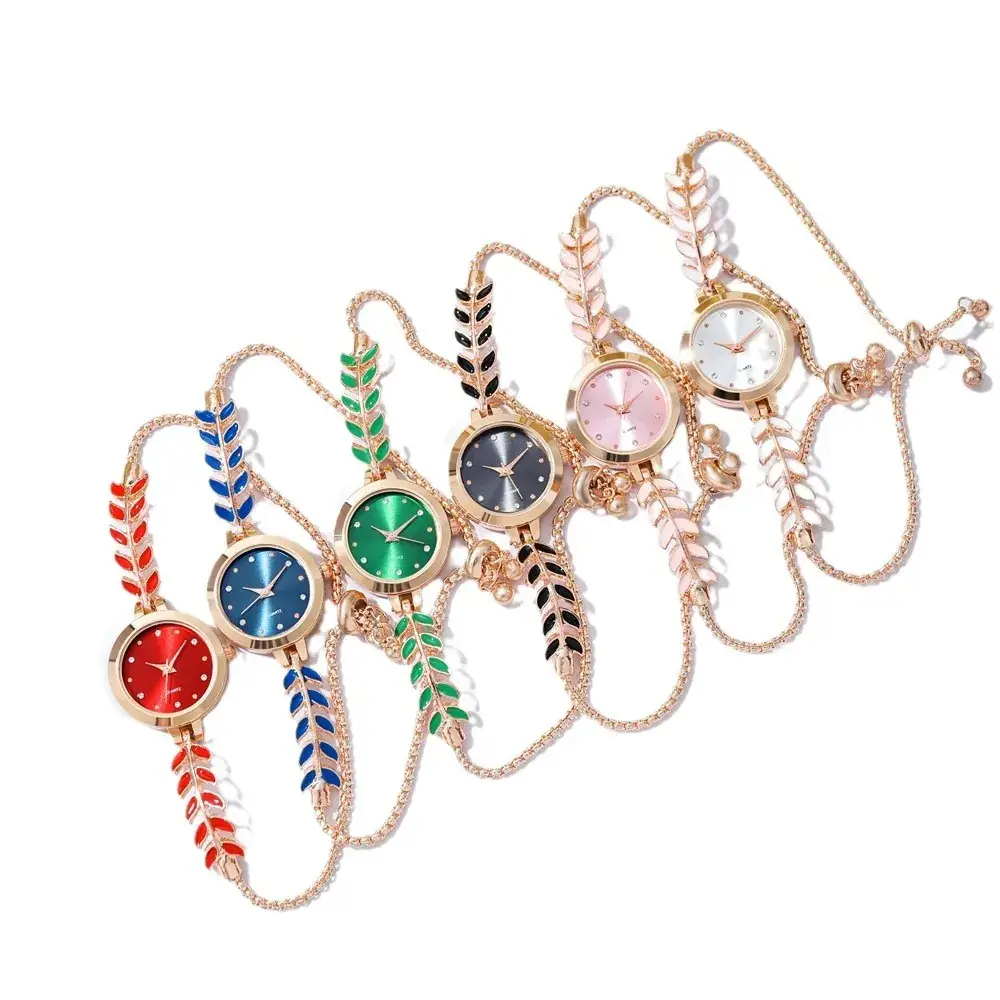 Women's Blue Dial Bracelet Watch with Green Gemstone - Image 10