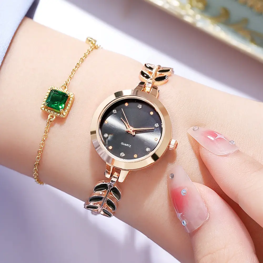 Women's Blue Dial Bracelet Watch with Green Gemstone — feature 17