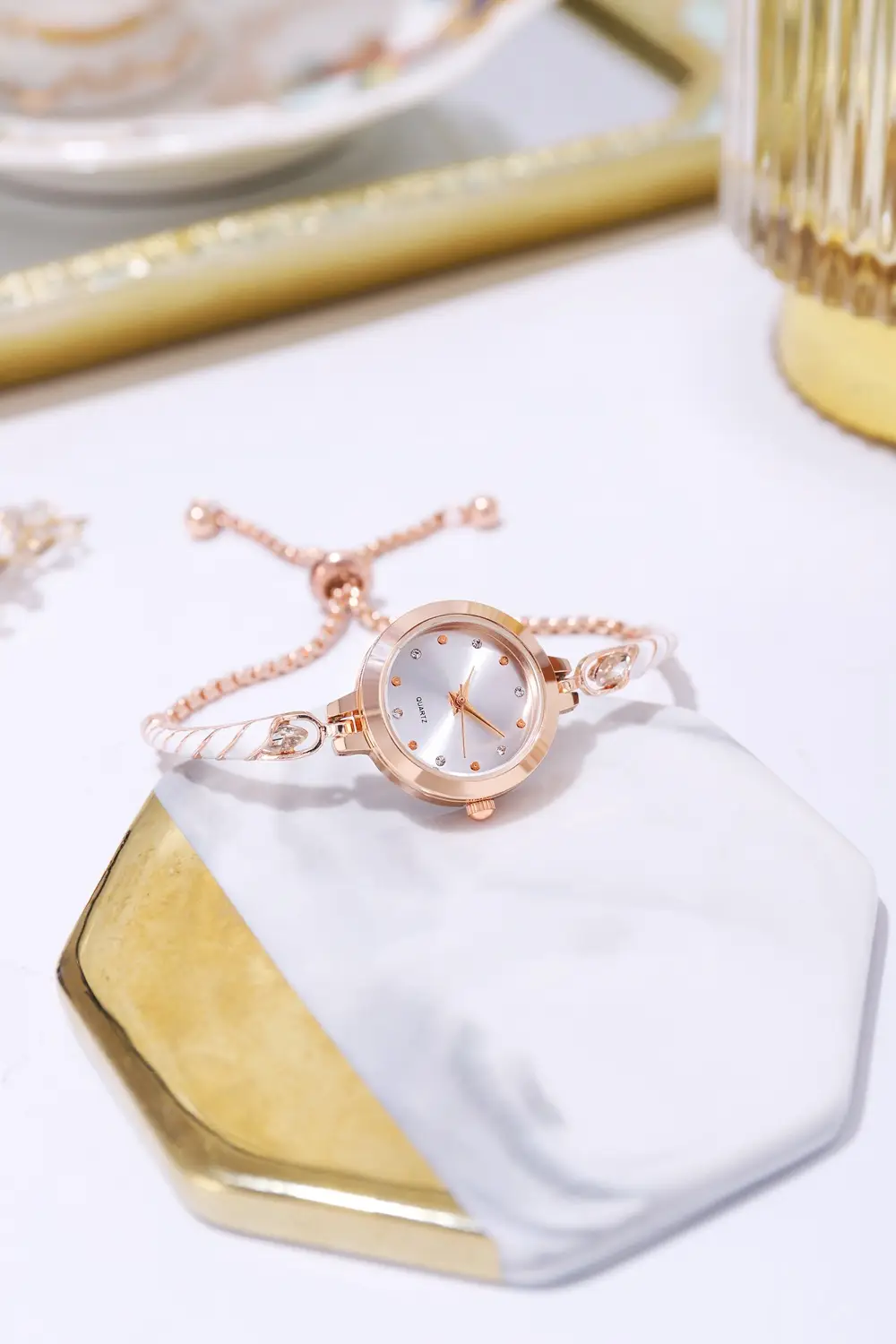 Rose Gold Women's Bracelet Watch with Crystal Dial — feature 2