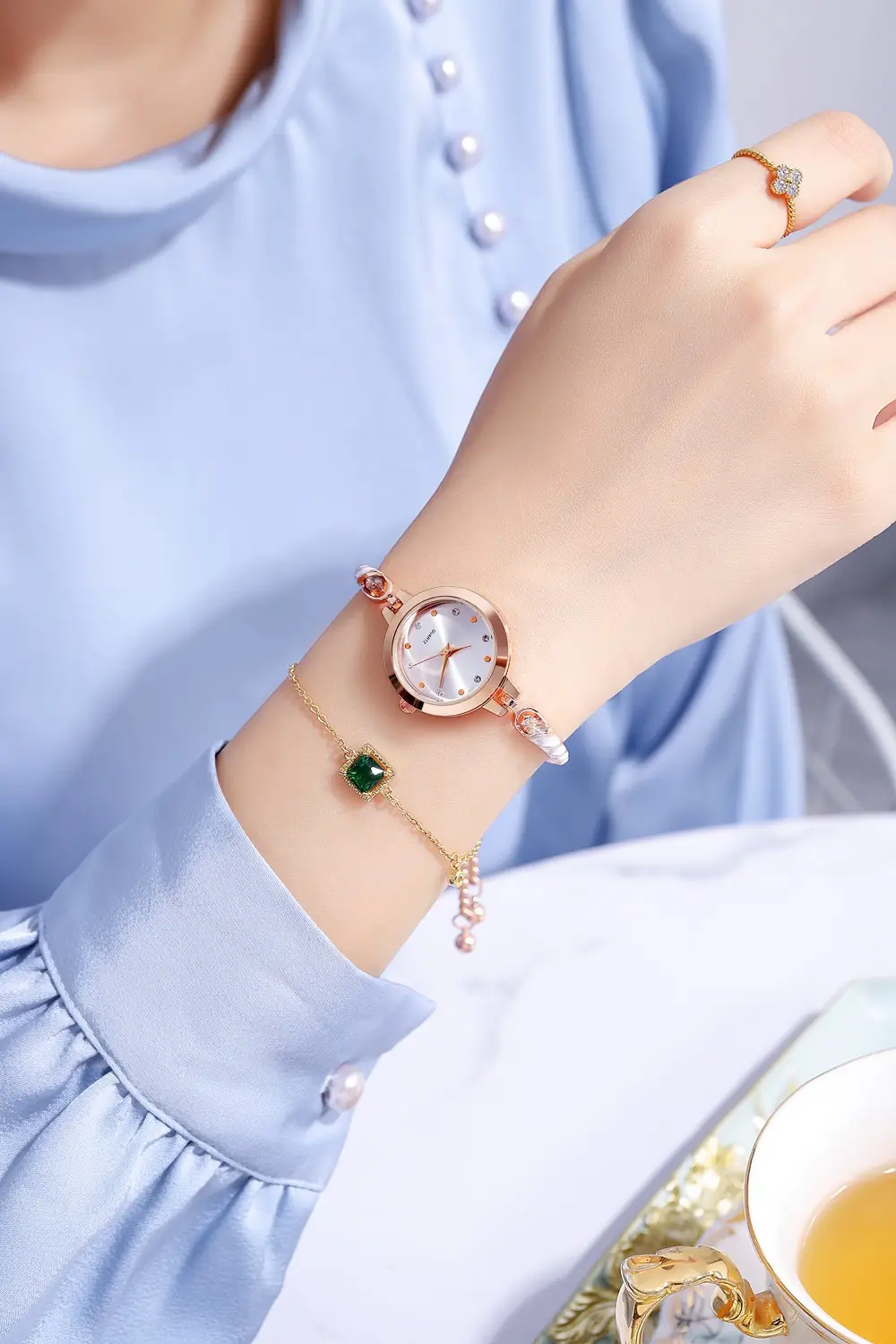Rose Gold Women's Bracelet Watch with Crystal Dial — feature 7