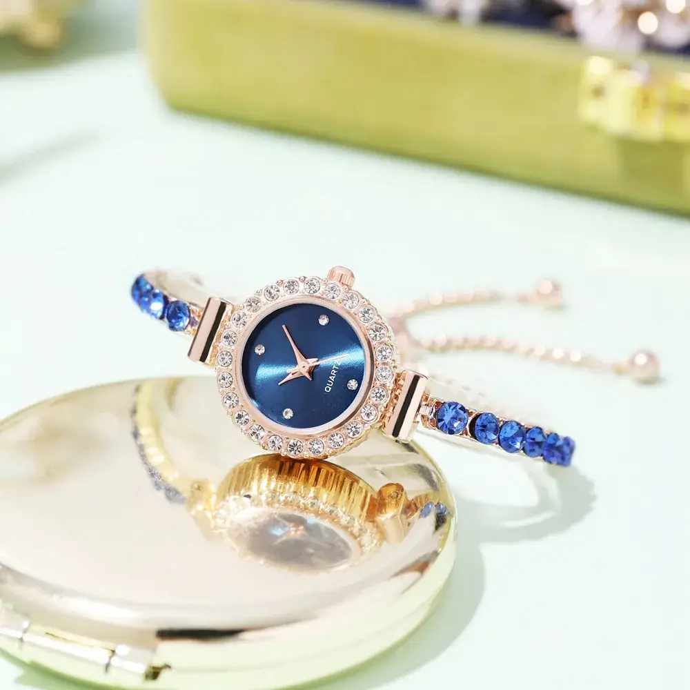 Pink Gemstone Women's Bracelet Watch Set - Image 8